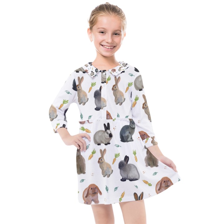 Cute Bunny Kids  Quarter Sleeve Shirt Dress