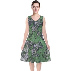 Modern Camo Grunge Print V-neck Midi Sleeveless Dress  by dflcprintsclothing