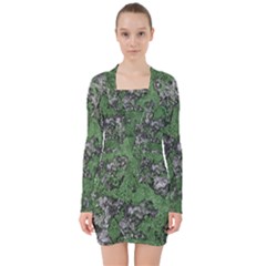 Modern Camo Grunge Print V-neck Bodycon Long Sleeve Dress by dflcprintsclothing