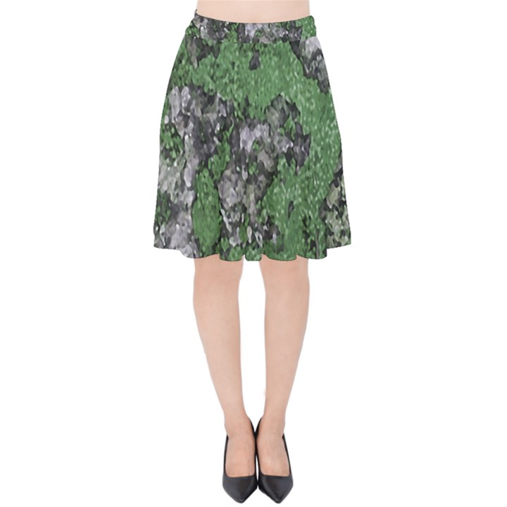 Modern Camo Grunge Print Velvet High Waist Skirt