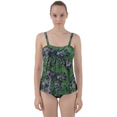 Modern Camo Grunge Print Twist Front Tankini Set by dflcprintsclothing