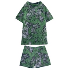 Modern Camo Grunge Print Kids  Swim Tee And Shorts Set by dflcprintsclothing