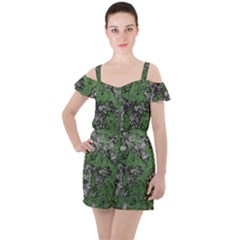 Modern Camo Grunge Print Ruffle Cut Out Chiffon Playsuit by dflcprintsclothing