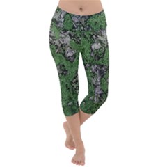 Modern Camo Grunge Print Lightweight Velour Capri Yoga Leggings by dflcprintsclothing