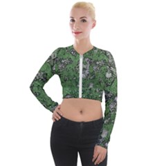 Modern Camo Grunge Print Long Sleeve Cropped Velvet Jacket by dflcprintsclothing