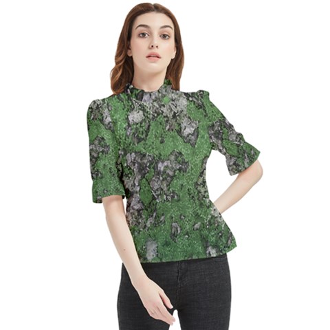 Modern Camo Grunge Print Frill Neck Blouse by dflcprintsclothing