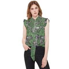 Modern Camo Grunge Print Frill Detail Shirt by dflcprintsclothing