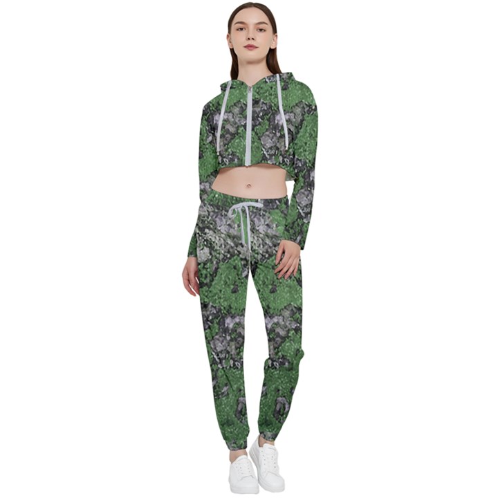 Modern Camo Grunge Print Cropped Zip Up Lounge Set