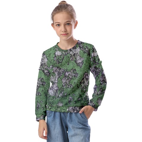 Modern Camo Grunge Print Kids  Long Sleeve Tee With Frill  by dflcprintsclothing