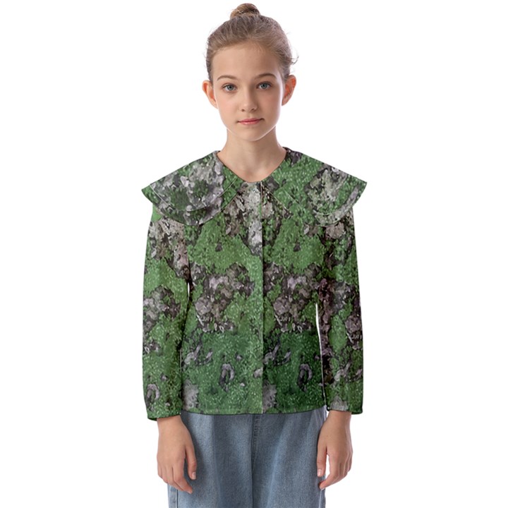 Modern Camo Grunge Print Kids  Peter Pan Collar Blouse