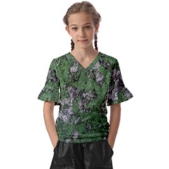 Modern Camo Grunge Print Kids  V-neck Horn Sleeve Blouse by dflcprintsclothing