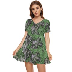 Modern Camo Grunge Print Tiered Short Sleeve Babydoll Dress