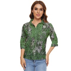 Modern Camo Grunge Print Women s Quarter Sleeve Pocket Shirt