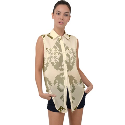 Abstract Pattern Geometric Backgrounds   Sleeveless Chiffon Button Shirt by Eskimos