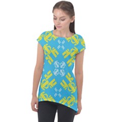 Abstract Pattern Geometric Backgrounds   Cap Sleeve High Low Top by Eskimos