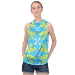 Abstract Pattern Geometric Backgrounds   High Neck Satin Top by Eskimos