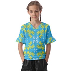 Abstract Pattern Geometric Backgrounds   Kids  V-neck Horn Sleeve Blouse