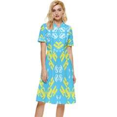 Abstract Pattern Geometric Backgrounds   Button Top Knee Length Dress