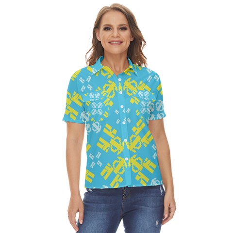 Abstract Pattern Geometric Backgrounds   Women s Short Sleeve Double Pocket Shirt by Eskimos