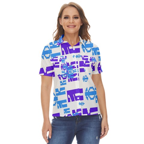 Abstract Pattern Geometric Backgrounds   Women s Short Sleeve Double Pocket Shirt by Eskimos