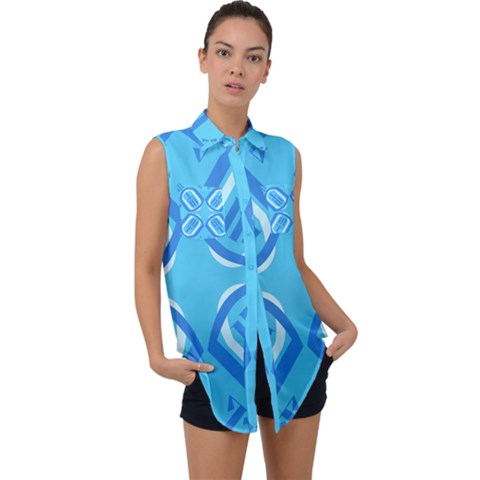 Abstract Pattern Geometric Backgrounds   Sleeveless Chiffon Button Shirt by Eskimos