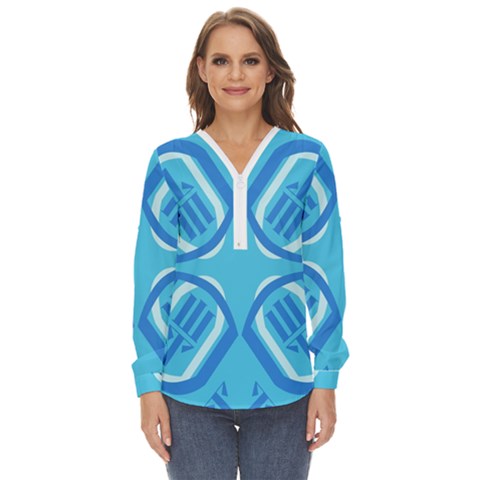 Abstract Pattern Geometric Backgrounds   Zip Up Long Sleeve Blouse by Eskimos