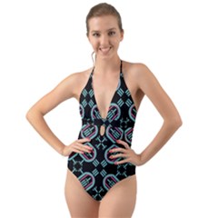 Abstract Pattern Geometric Backgrounds   Halter Cut-out One Piece Swimsuit by Eskimos