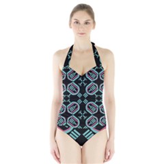 Abstract Pattern Geometric Backgrounds   Halter Swimsuit by Eskimos