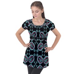 Abstract Pattern Geometric Backgrounds   Puff Sleeve Tunic Top by Eskimos