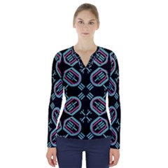 Abstract Pattern Geometric Backgrounds   V-neck Long Sleeve Top by Eskimos