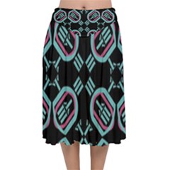 Abstract Pattern Geometric Backgrounds   Velvet Flared Midi Skirt by Eskimos