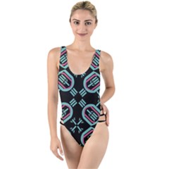 Abstract Pattern Geometric Backgrounds   High Leg Strappy Swimsuit by Eskimos