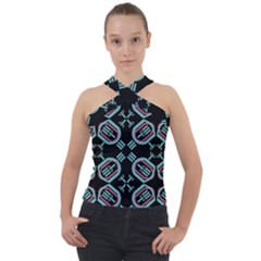 Abstract Pattern Geometric Backgrounds   Cross Neck Velour Top by Eskimos