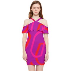 Abstract Pattern Geometric Backgrounds   Shoulder Frill Bodycon Summer Dress