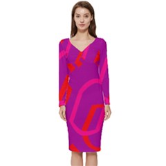 Abstract Pattern Geometric Backgrounds   Long Sleeve V-neck Bodycon Dress 