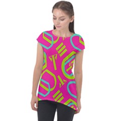 Abstract Pattern Geometric Backgrounds   Cap Sleeve High Low Top by Eskimos