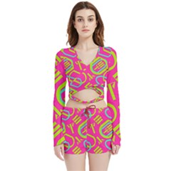 Abstract Pattern Geometric Backgrounds   Velvet Wrap Crop Top And Shorts Set by Eskimos