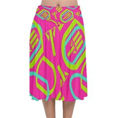 Abstract Pattern Geometric Backgrounds   Velvet Flared Midi Skirt by Eskimos