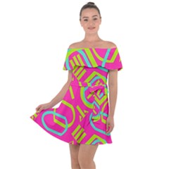 Abstract Pattern Geometric Backgrounds   Off Shoulder Velour Dress by Eskimos