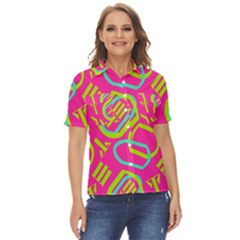 Abstract Pattern Geometric Backgrounds   Women s Short Sleeve Double Pocket Shirt