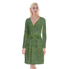 Green Carpet Long Sleeve Velvet Front Wrap Dress by DimitriosArt