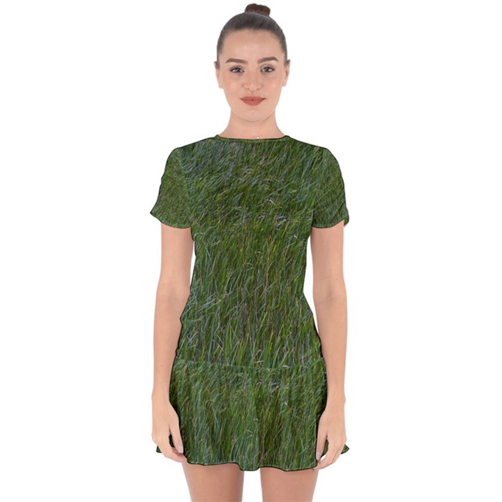 Green carpet Drop Hem Mini Chiffon Dress