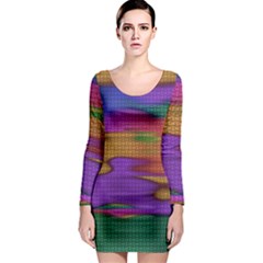 Puzzle Landscape In Beautiful Jigsaw Colors Long Sleeve Bodycon Dress