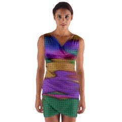 Puzzle Landscape In Beautiful Jigsaw Colors Wrap Front Bodycon Dress by pepitasart