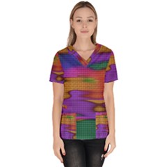 Puzzle Landscape In Beautiful Jigsaw Colors Women s V-neck Scrub Top by pepitasart