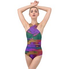 Puzzle Landscape In Beautiful Jigsaw Colors Cross Front Low Back Swimsuit by pepitasart