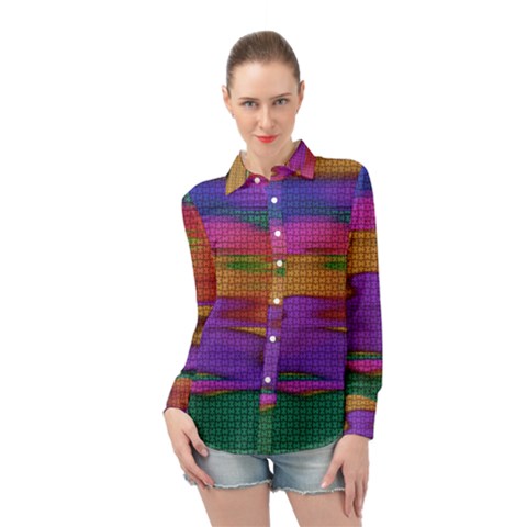 Puzzle Landscape In Beautiful Jigsaw Colors Long Sleeve Chiffon Shirt by pepitasart