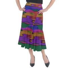 Puzzle Landscape In Beautiful Jigsaw Colors Midi Mermaid Skirt by pepitasart