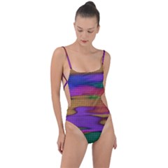 Puzzle Landscape In Beautiful Jigsaw Colors Tie Strap One Piece Swimsuit by pepitasart