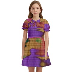 Puzzle Landscape In Beautiful Jigsaw Colors Kids  Bow Tie Puff Sleeve Dress